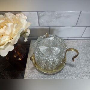 Vintage MCM REIMS Made in France Round Crystal Coasters w/ Silver Plated Carrier